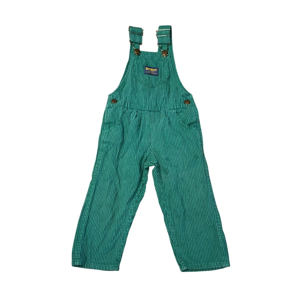 OshKosh B'gosh Overalls Kids 2T Green‎ Hickory Stripe Good Vintage Made in USA